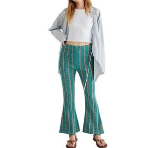 Free People Womens Fine Line Slim Striped Smocked Flare Pants Size L